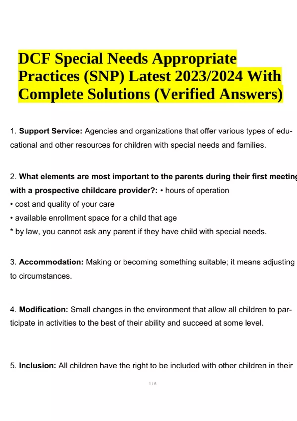 DCF Special Needs Appropriate Practices (SNP) Latest 2023/2024 With ...