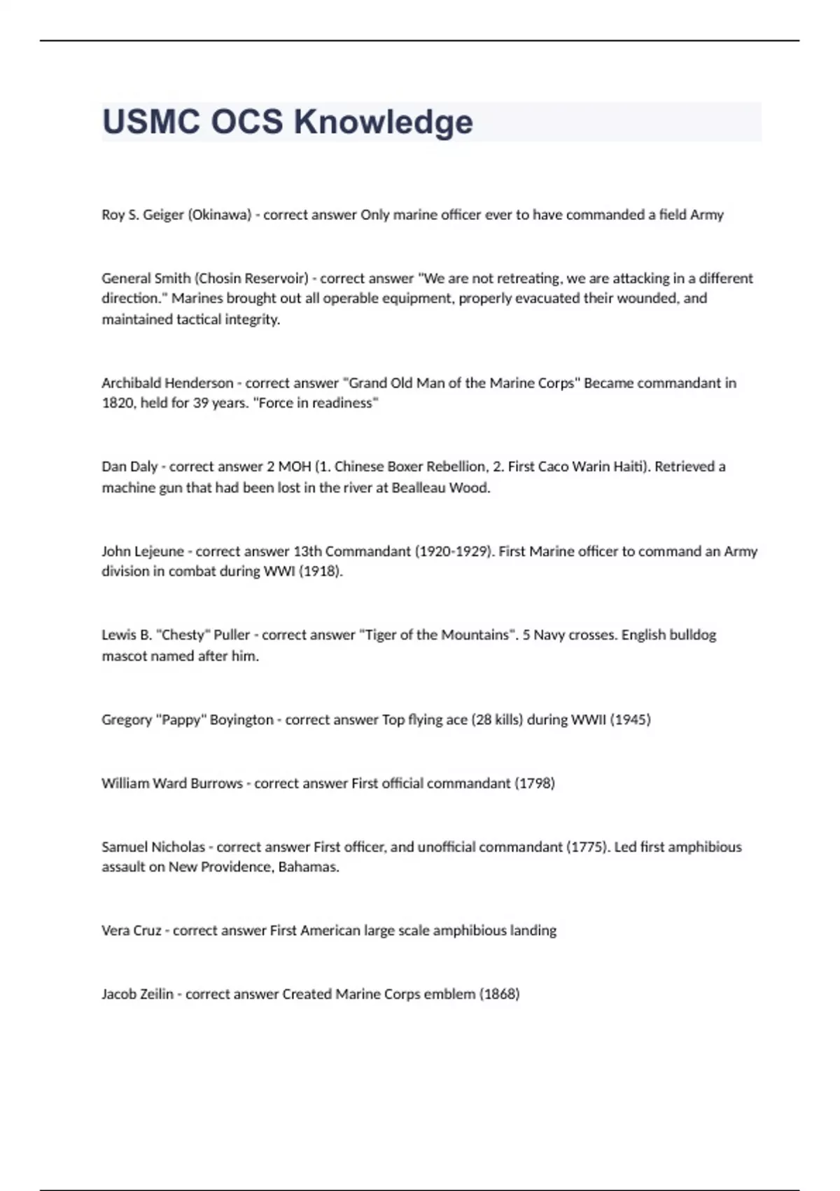 USMC OCS Knowledge questions and answers graded A+ 2023/2024 ARMY OCS