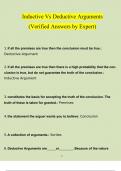 Inductive Vs Deductive Arguments questions verified with 100&percnt; correct answers