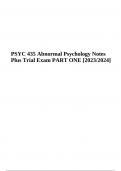 PSYC 435 Abnormal Psychology Notes Plus Trial Exam PART ONE [2023/2024]