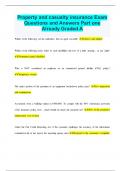 Property and casualty insurance Exam Questions and Answers Part one Already Graded A