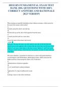 UPDATED HESI RN FUNDAMENTAL EXAM TEST BANK 100&plus; QUESTIONS WITH 100&percnt; CORRECT ANSWERS AND RATIONALE LATEST VERSION