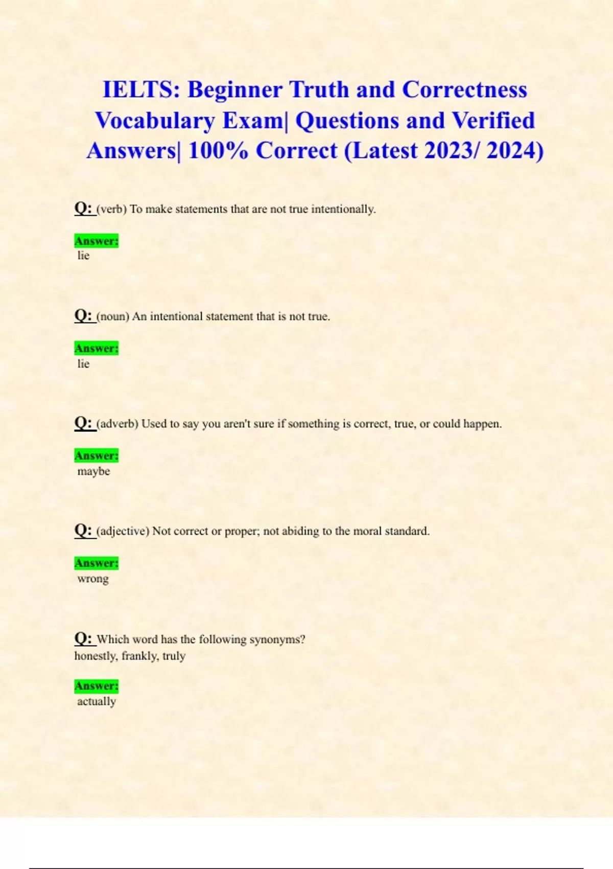 IELTS: Beginner/Intermediate/Advanced Truth and Correctness Vocabulary ...