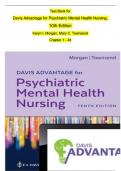 TEST BANK For Davis Advantage for Psychiatric Mental Health Nursing 10th Edition By Karyn I. Morgan; Mary C. Townsend, Chapter's 1 - 43  (Verified by Experts)