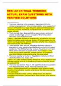 HESI A2 CRITICAL THINKING  ACTUAL EXAM QUESTIONS WITH  VERIFIED SOLUTIONS