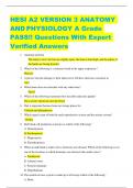 HESI A2 VERSION 3 ANATOMY  AND PHYSIOLOGY A Grade  PASS!! Questions With Expert  Verified Answers