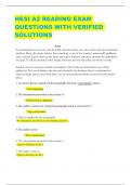 HESI A2 READING EXAM  QUESTIONS WITH VERIFIED  SOLUTIONS