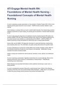 ATI Engage Mental Health RN: Foundations of Mental Health Nursing - Foundational Concepts of Mental Health Nursing 2023/2024   already graded A+