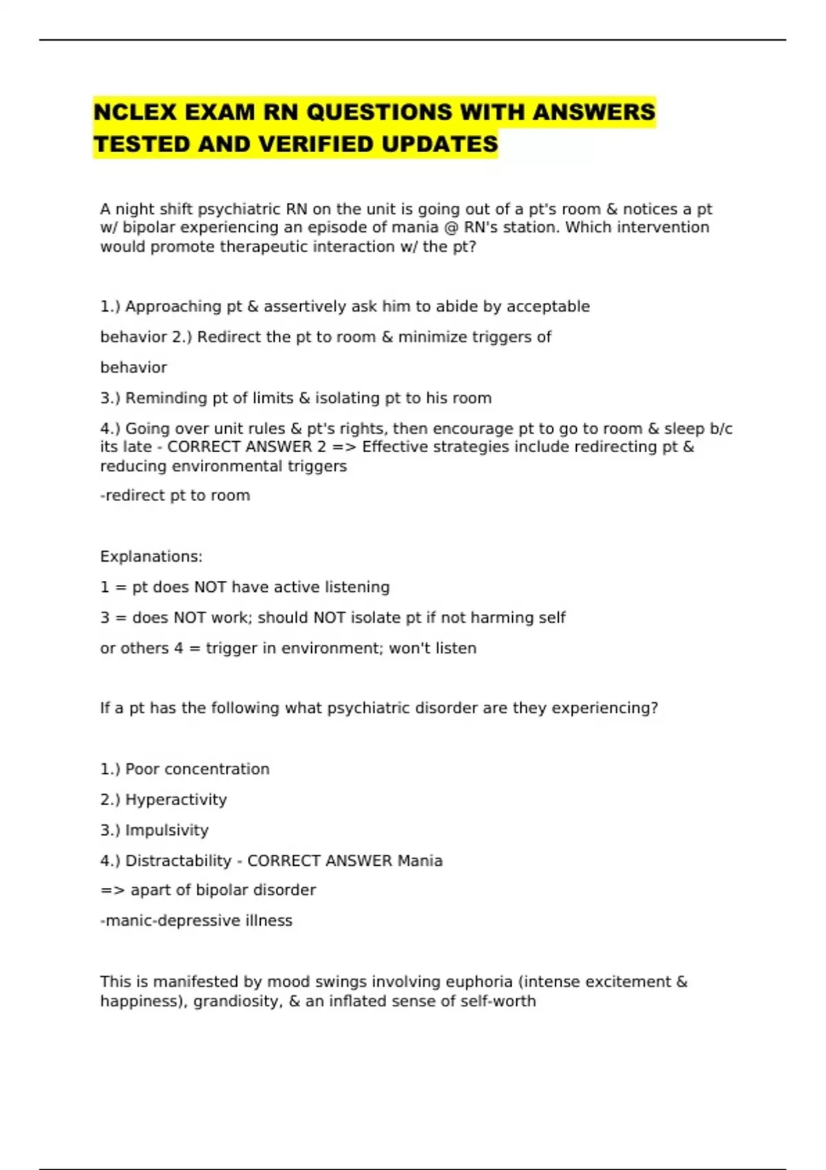 NURSING EXAM REVISION QUESTIONS WITH ANSWERS BEST 2023 RATED A+ ...