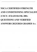 NSCA CERTIFIED STRENGTH AND CONDITIONING SPECIALIST (CSCS ) EXAM BANK 200+ QUESTIONS AND VERIFIED ANSWERS 2023/2024 GRADED A+.