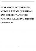 PHARMACOLOGY NURS 251 MODULE 7 EXAM QUESTIONS AND CORRECT ANSWERS PORTAGE LEARNING 2023/2024 GRADED A+.