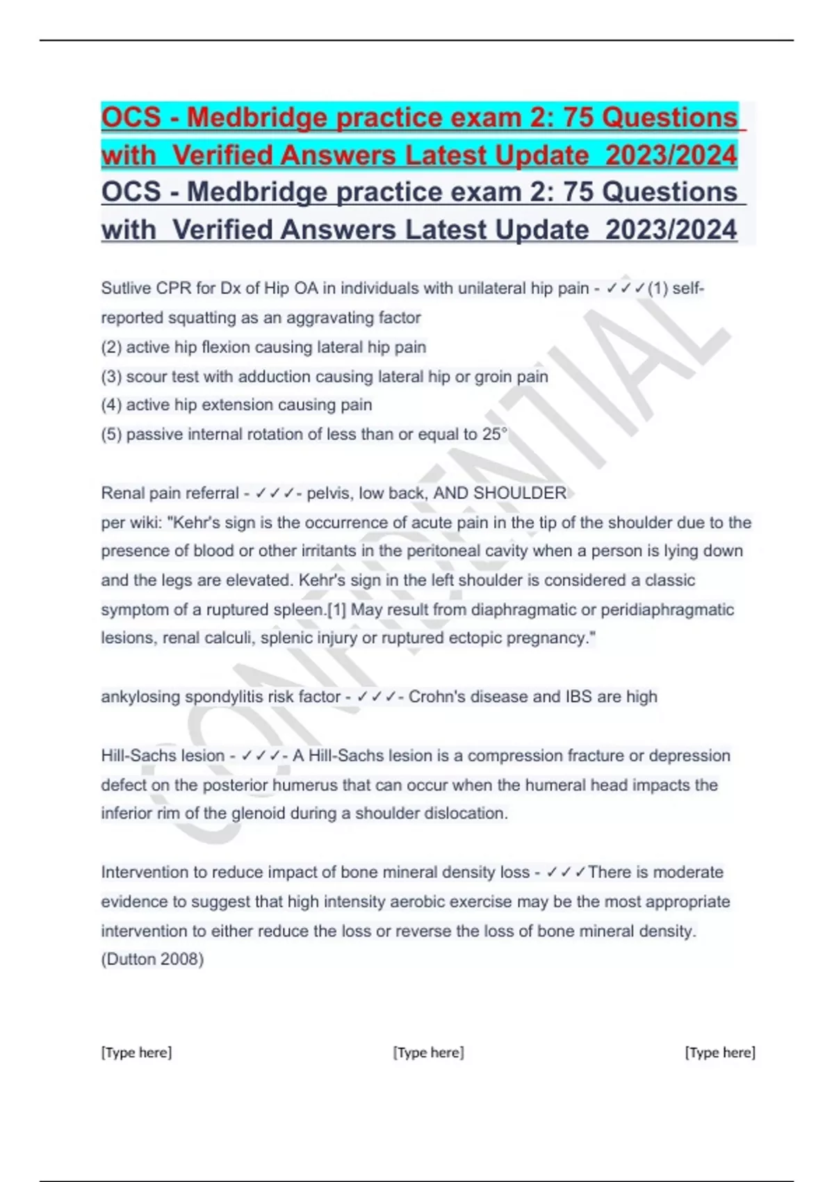 OCS Medbridge practice exam 2 75 Questions with Verified Answers Latest Update 2023/2024