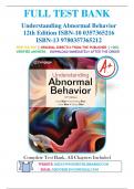 Test Bank for Understanding Abnormal Behavior 12th Edition by David Sue, Derald Wing, Diane M. Sue & Stanley Sue 9780357365212 Chapter 1-17 | Complete Guide A+