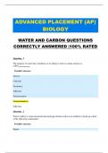 ADVANCED PLACEMENT (AP) BIOLOGY |  WATER AND CARBON QUESTIONS CORRECTLY ANSWERED |100% RATED