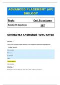 ADVANCED PLACEMENT (AP) BIOLOGY |  Cell Structures 197 QUESTIONS CORRECTLY ANSWERED |100% RATED