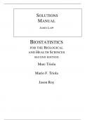 Solutions Manual For Biostatistics for the Biological and Health Sciences 2nd Edition By Marc Triola, Mario Triola, Jason Roy (All Chapters, 100% original verified, A+ Grade)