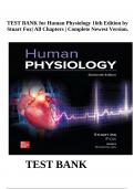 TEST BANK for Human Physiology 16th Edition by Stuart Fox| All Chapters | Complete Newest Version.