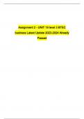 Assignment 2 - UNIT 19 level 3 BTEC business Latest Update 2023-2024 Already Passed