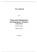 Test Bank For Classroom Management for Elementary Teachers 10th Edition By Carolyn M. Evertson (All Chapters, 100% original verified, A+ Grade)