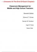 Test Bank For Classroom Management for Middle and High School Teachers 11th Edition By Edmund T. Emmer (All Chapters, 100% original verified, A+ Grade)