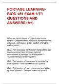 PORTAGE LEARNINGBIOD 151 EXAM 1/79  QUESTIONS AND  ANSWERS (A+)