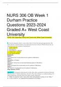 NURS 306 OB Week 1 Durham Practice Questions  Graded A+ West Coast University