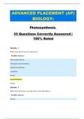 ADVANCED PLACEMENT (AP) BIOLOGY:   Photosynthesis  33 Questions Correctly Answered |   100% Rated