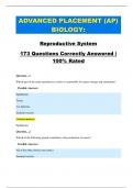 ADVANCED PLACEMENT (AP) BIOLOGY:   Reproductive System 173 Questions Correctly Answered |   100% Rated
