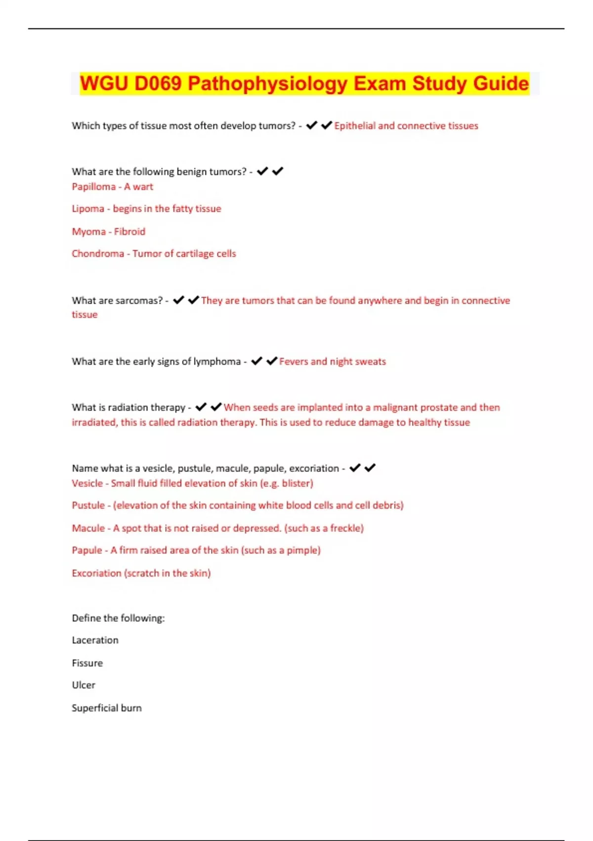 WGU D069 Pathophysiology Exam Study Guide | Questions with 100% Correct ...