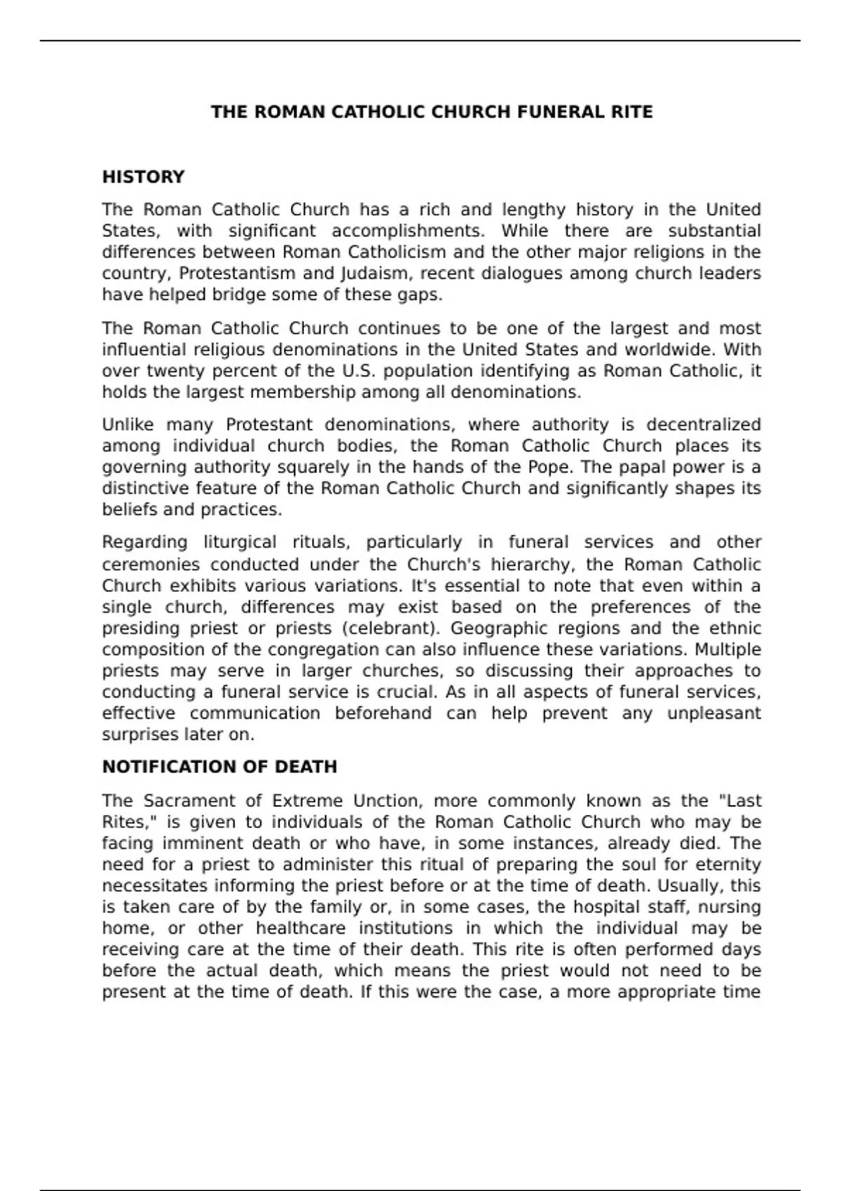 Summary The Catholic funeral rites History and funeral customs