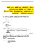 NUR 2459 MENTAL HEALTH FINAL  EXAM REAL COMPLETE SET 50  QUESTIONS COLLECTLY ANSWERED |  ALREADY PASSED|A GRADE