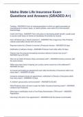 Idaho State Life Insurance Exam Questions and Answers &lpar;GRADED A&plus;&rpar;