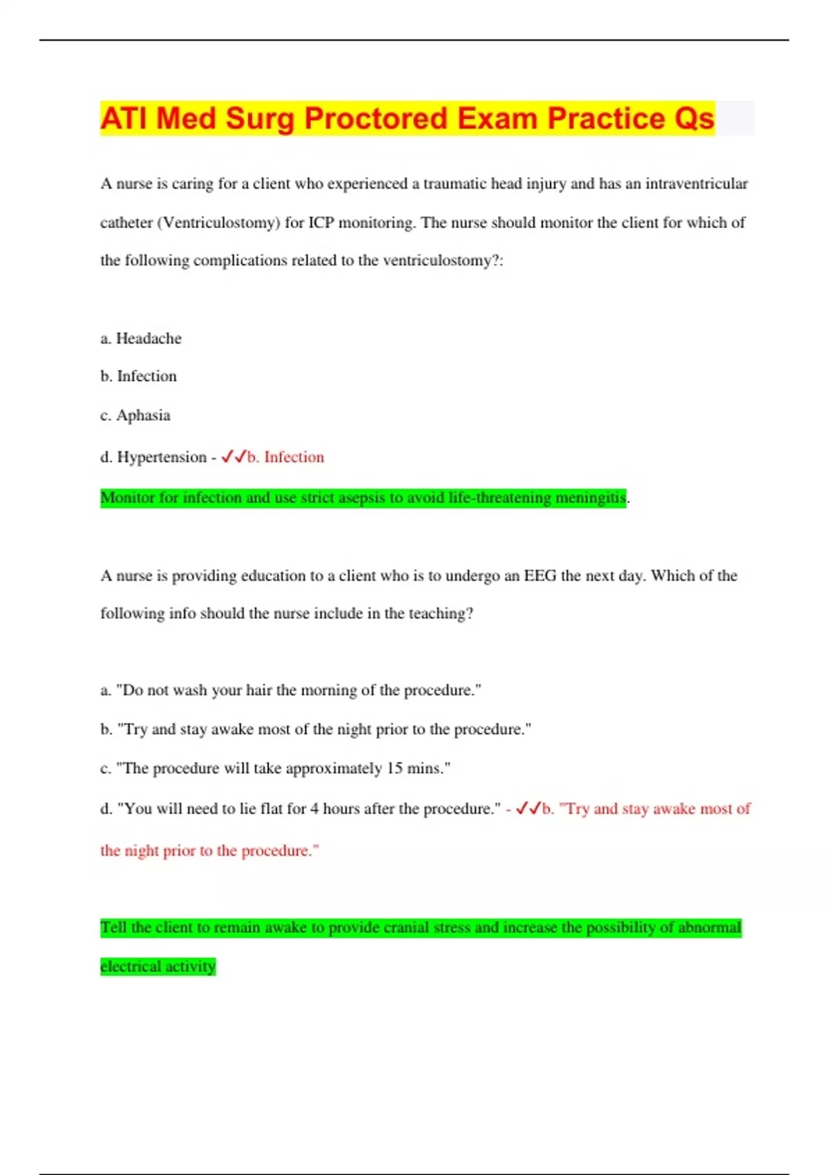 ATI Med Surg Proctored Exam | Questions with 100% Correct Answers ...
