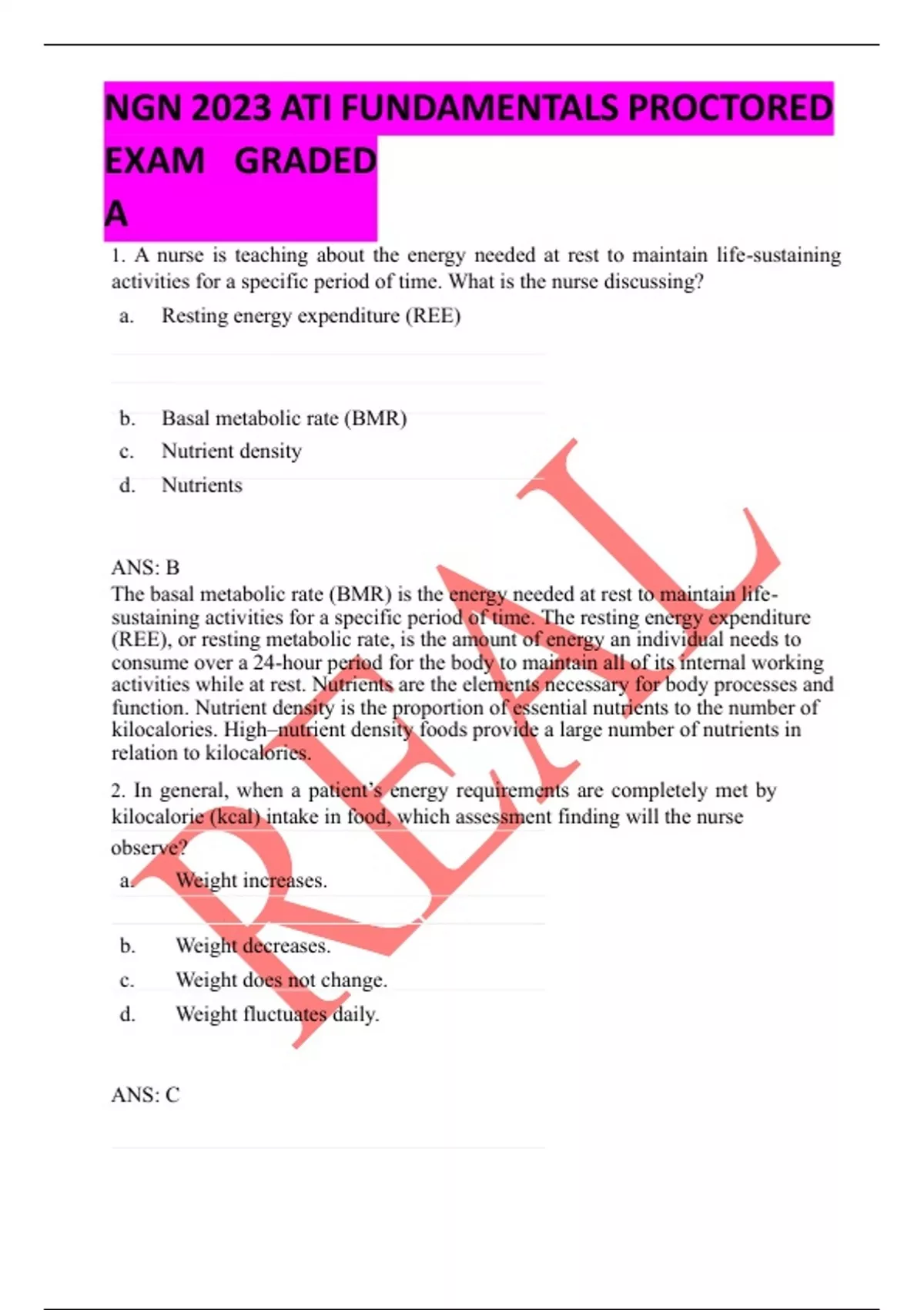 NGN 2023 ATI FUNDAMENTALS PROCTORED EXAM GRADED A+ LATEST UPDATE - NGN ...