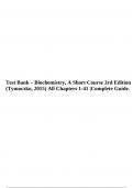 Test Bank - Biochemistry, A Short Course 3rd Edition (Tymoczko, 2015) All Chapters 1-41 |Complete Guide.