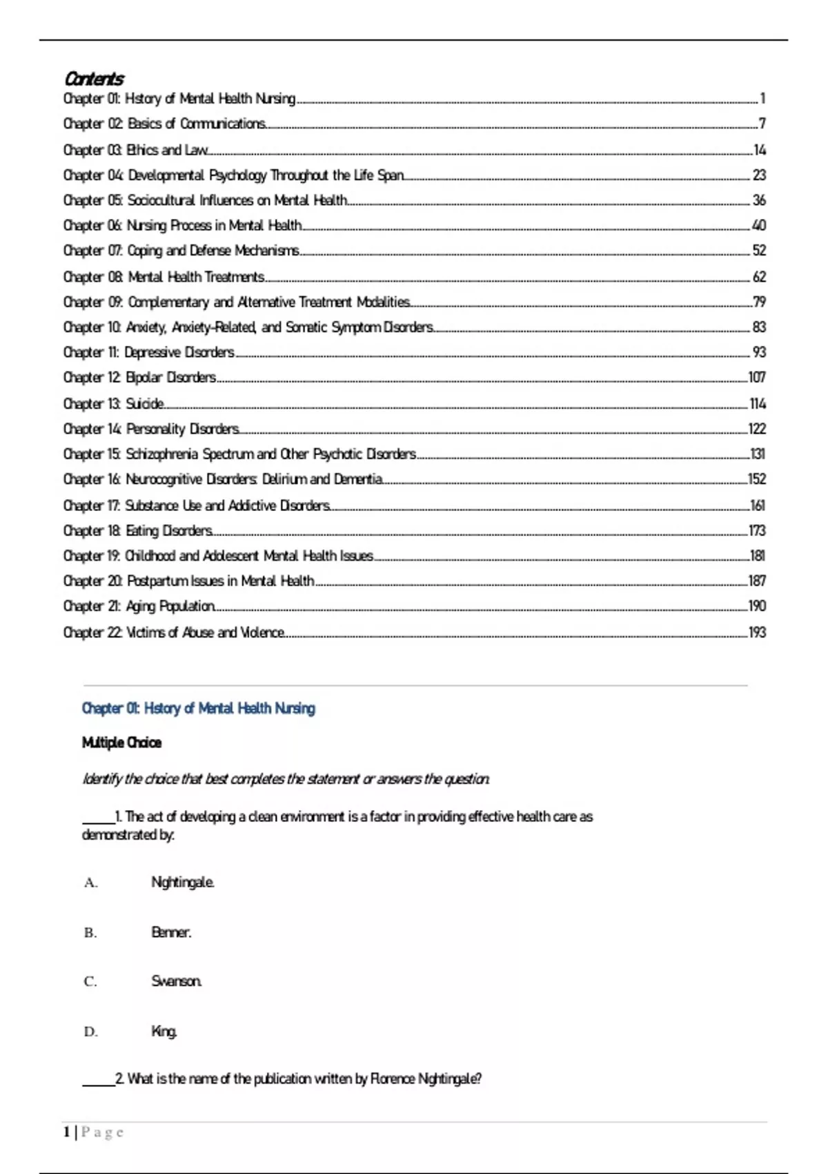 Test Bank Neeb's Mental Health Nursing (5e by Gorman and Anwar) - Stuvia US