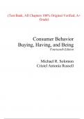 Test Bank For Consumer Behavior Buying, Having and Being 12th & 14th Edition By Michael Solomon (All Chapters, 100% original verified, A  Grade)