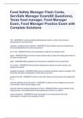 Food Safety Manager Flash Cards, ServSafe Manager Exam(80 Questions), Texas food manager, Food Manager Exam, Food Manager Practice Exam with Complete Solutions