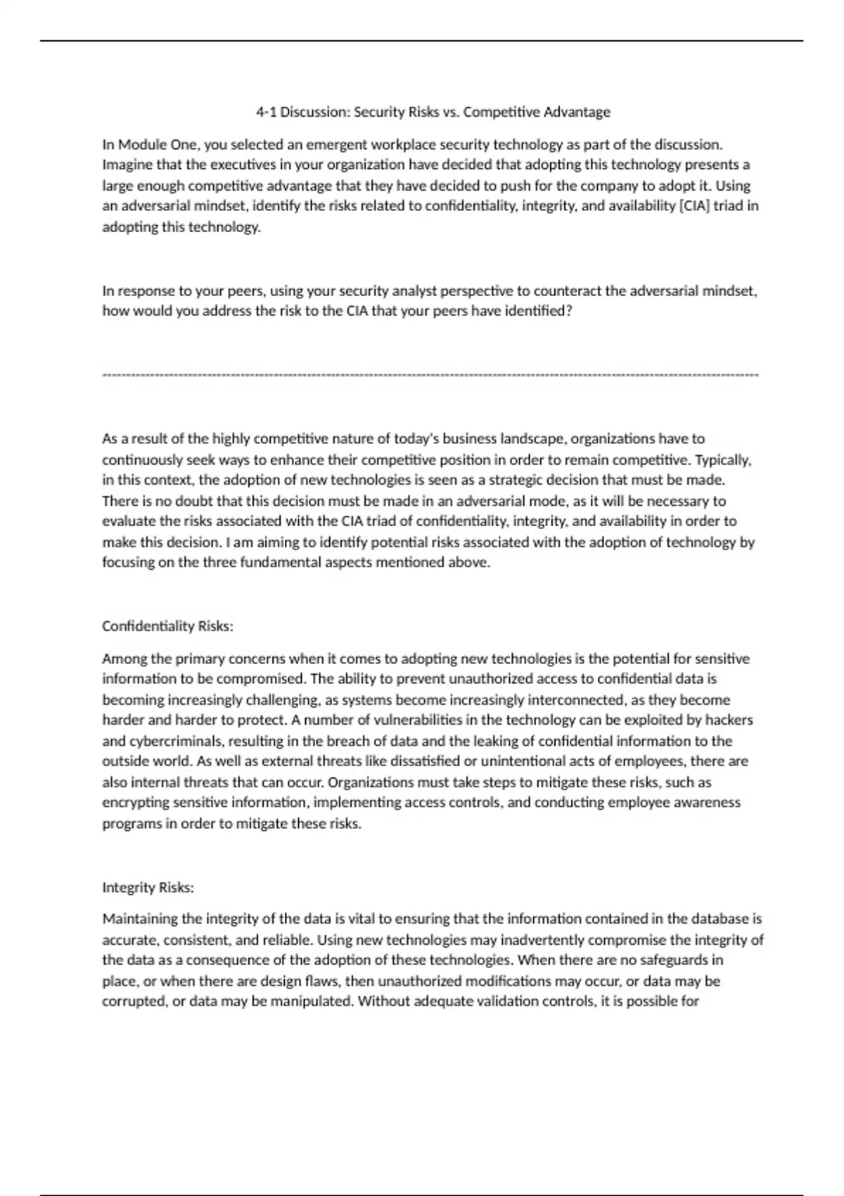 Competition Is Security Risk Security Risks vs. Competitive Advantage - Stuvia US