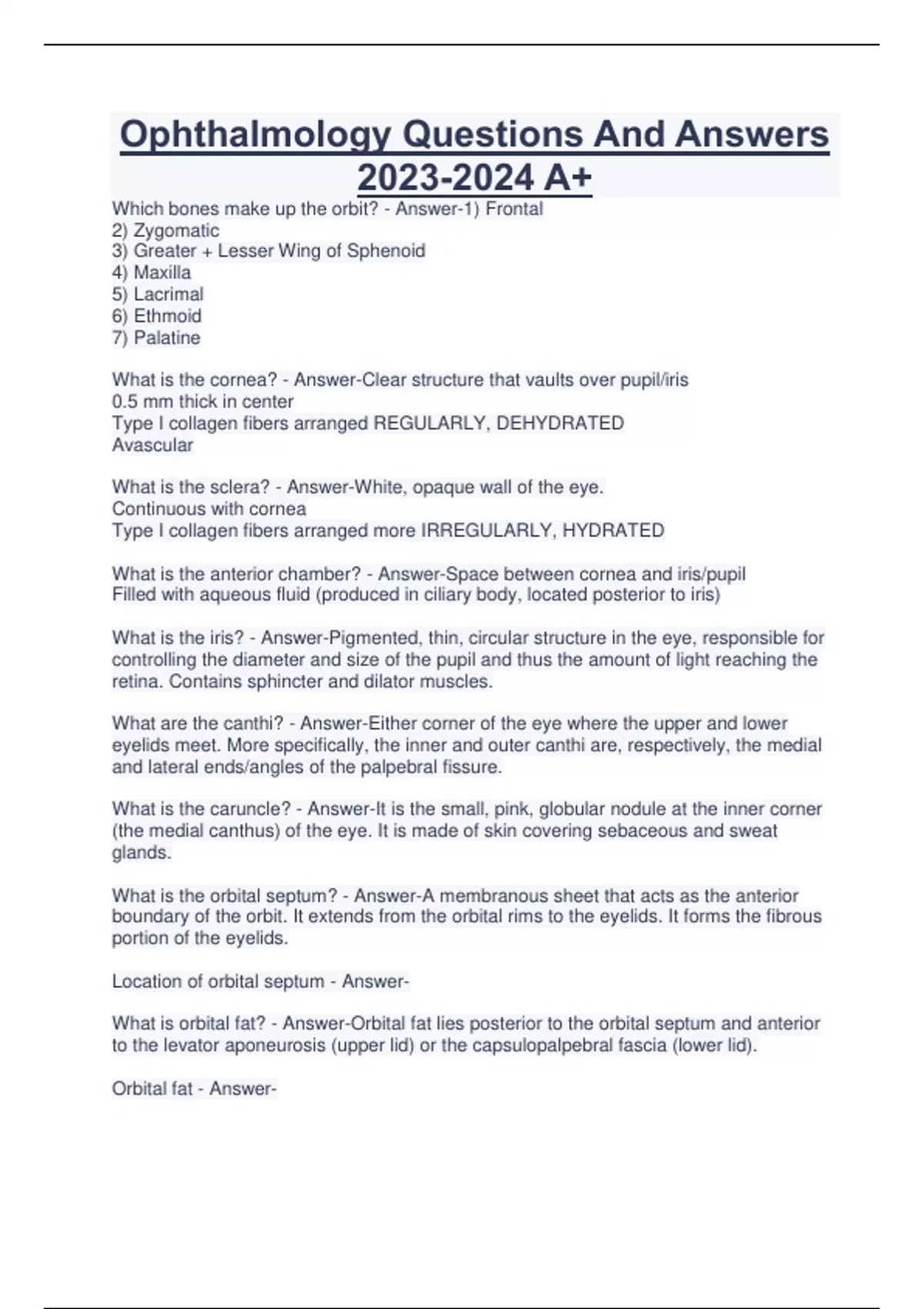 Ophthalmology Questions And Answers A Ophthalmology Question And