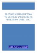 TEST BANK INTRODUCTION TO CRITICAL CARE NURSING 7TH EDTION &lpar;SOLE 2017&rpar;
