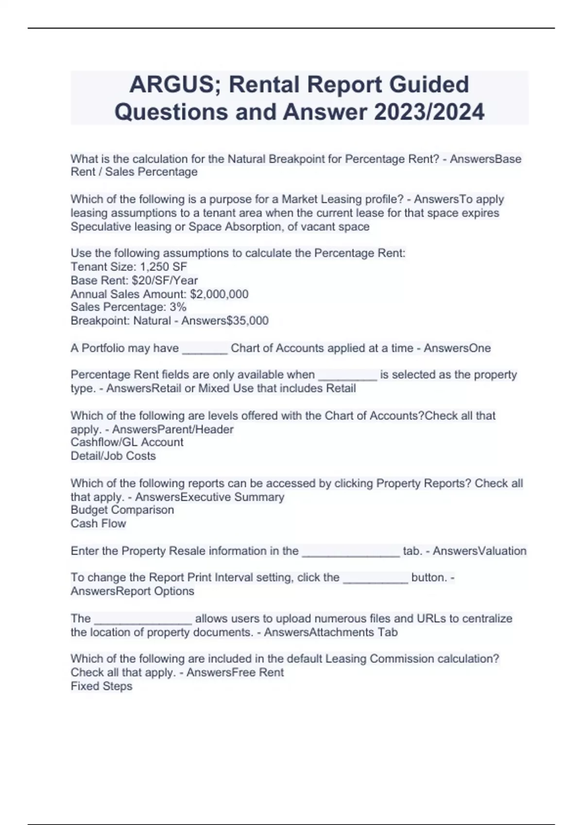ARGUS; Rental Report Guided Questions and Answer 2023/2024 - ARGUS ...