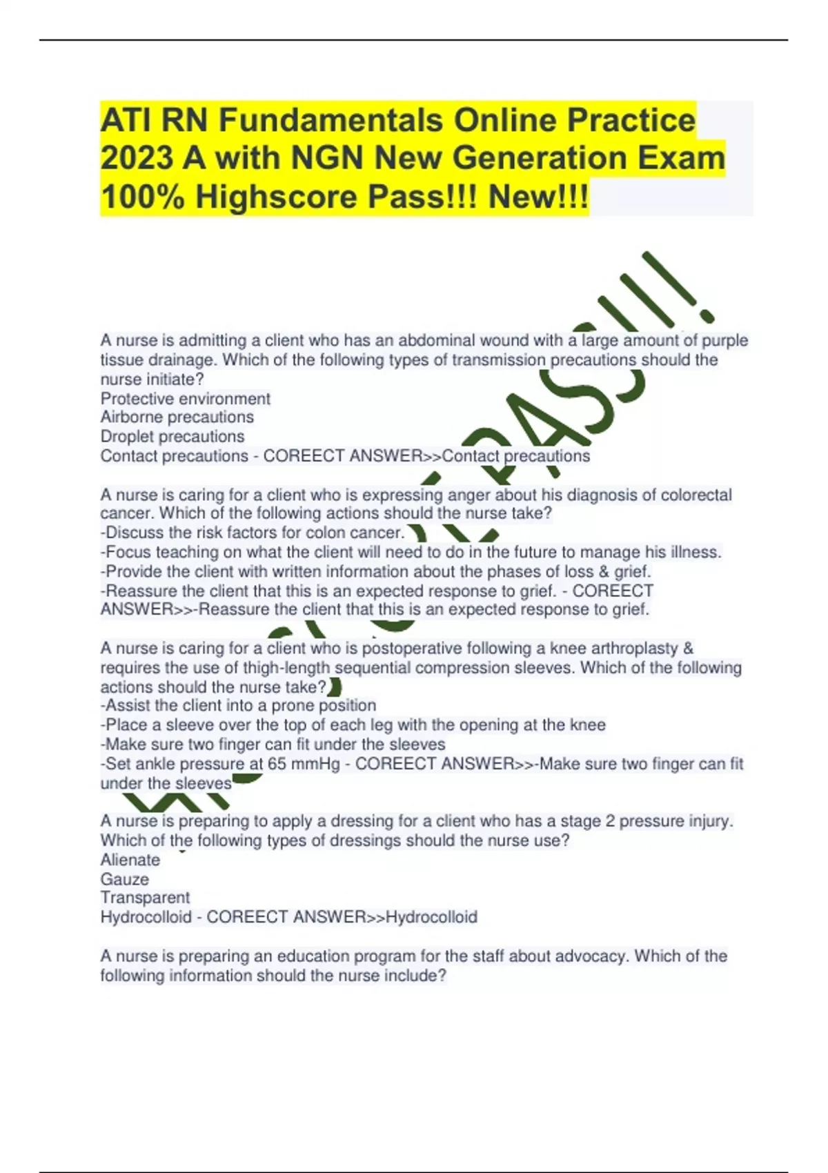 ATI RN Fundamentals Online Practice 2023 A with NGN New Generation Exam ...