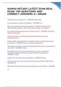 HAWAII NOTARY LATEST EXAM REAL EXAM 150 QUESTIONS AND CORRECT ANSWERS A+ GRADE