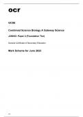 ocr GCSE Combined Science Biology A Gateway Science (J250/02) MARK SCHEME June2023.