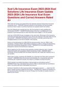 Xcel Life Insurance Exam 2023-2024 Xcel  Solutions Life Insurance Exam Update  2023-2024 Life Insurance Xcel Exam  Questions and Correct Answers Rated  A+