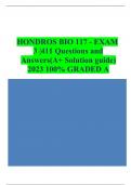 HONDROS BIO 117 - EXAM 3 |411 Questions and  Answers(A+ Solution guide)  2023 100% GRADED A