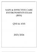 SAFE & EFFECTIVE CARE ENVIRONMENTS EXAM &lpar;BSN&rpar; QNS & ANS 20232024&period;