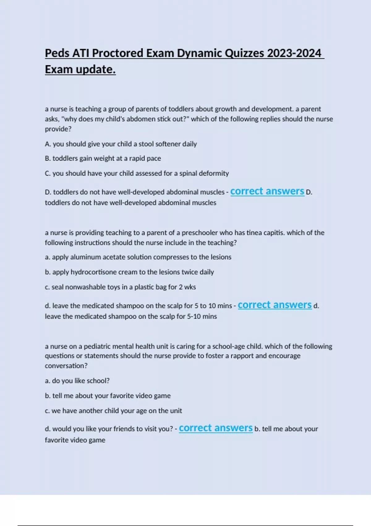 Peds ATI Proctored Exam Dynamic Quizzes Exam update - LVN - Licensed ...