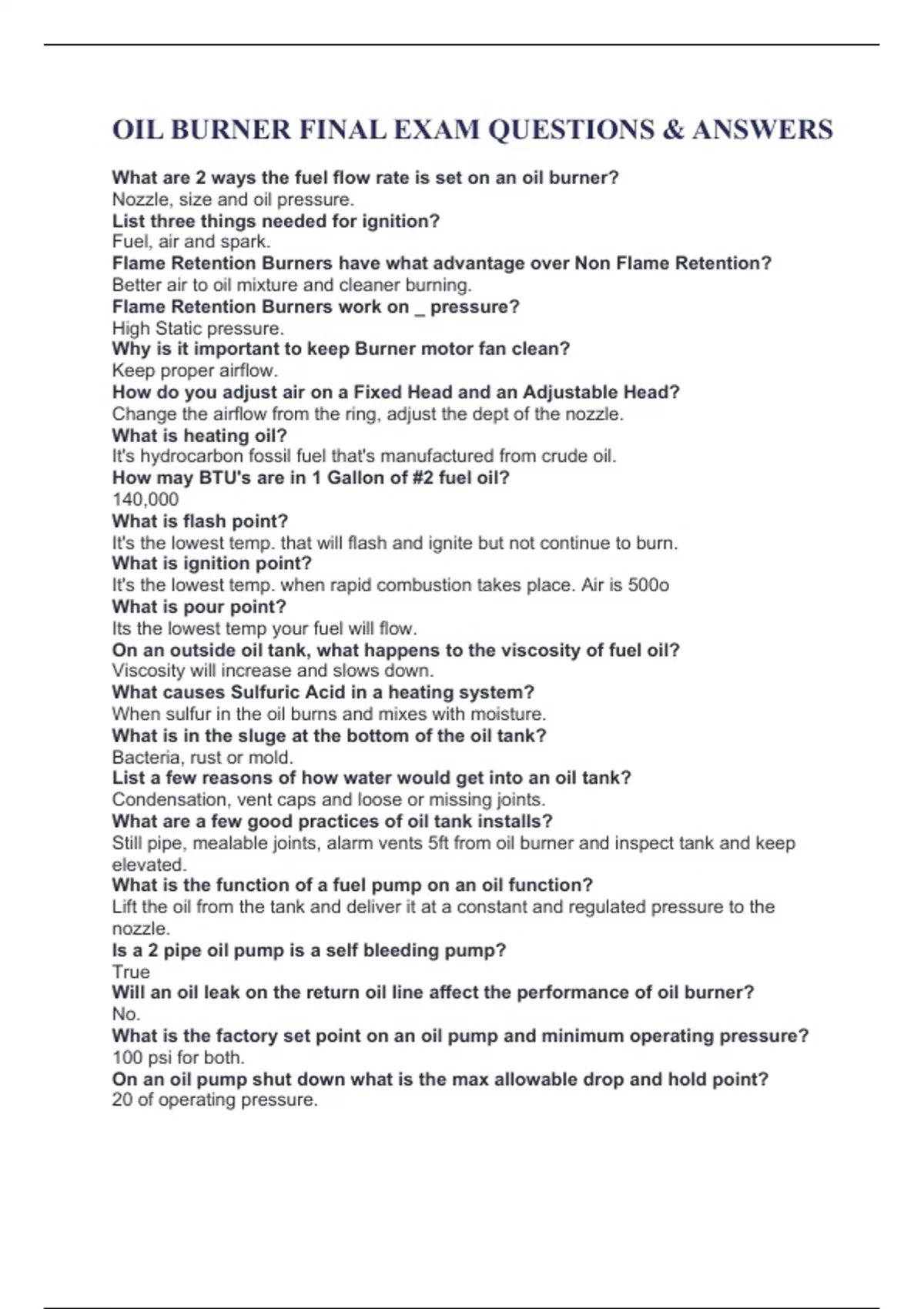 OIL BURNER FINAL EXAM QUESTIONS & ANSWERS OIL BURNER LICENSE Stuvia US